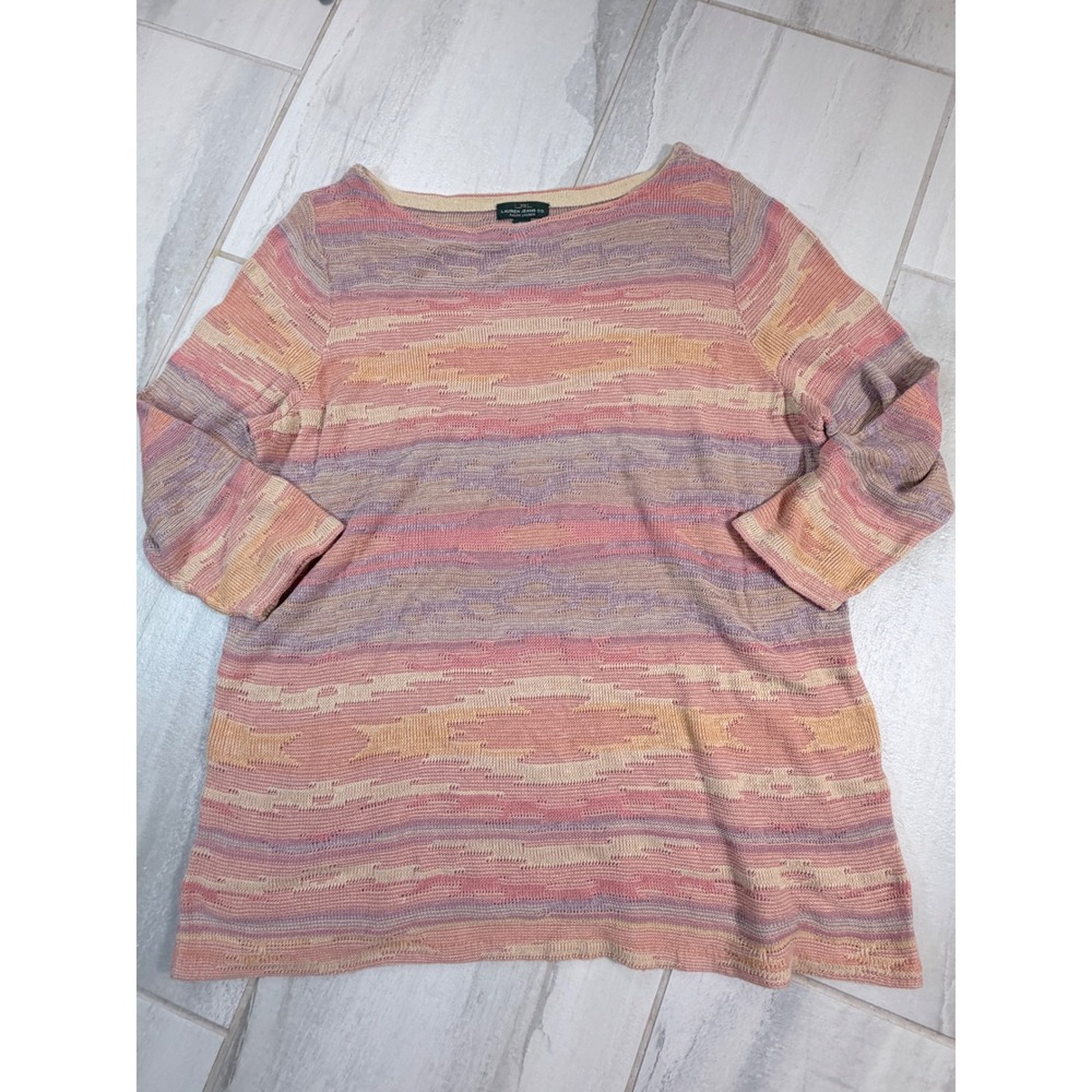 Lauren Ralph Lauren Cotton Linen Space Dye Boat Neck Sweater Pink Purple 1X